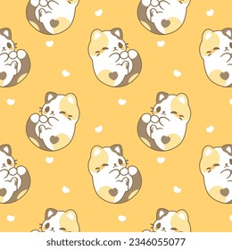 Cute cat neko kawaii cartoon seamless pattern