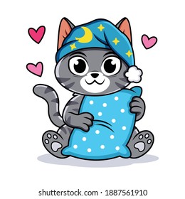 Cute Cat with Nightgowns Cartoon Vector Icon Illustration. Animal Love Icon Concept Isolated Premium Vector.