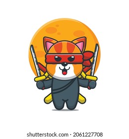 Cute cat Ninja Cartoon, Vektorgrafik