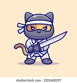 Cute Cat Ninja Holding Sword Cartoon Stock Vector (Royalty Free ...