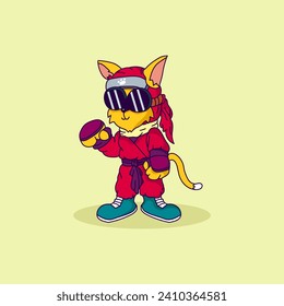 Ilustración vectorial de Cat ninja para tela, textil e impresión