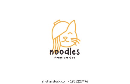 cute cat with noodle bowl logo symbol vector icon illustration graphic design