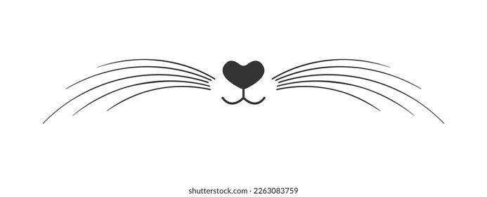 Cute Katze Nase, Mund und Whiskers einzeln auf weißem Hintergrund. Unterpappe-Design für den Tiergarten und den Badesalon oder den Laden für Haustiere. Vektorgrafik-Illustration