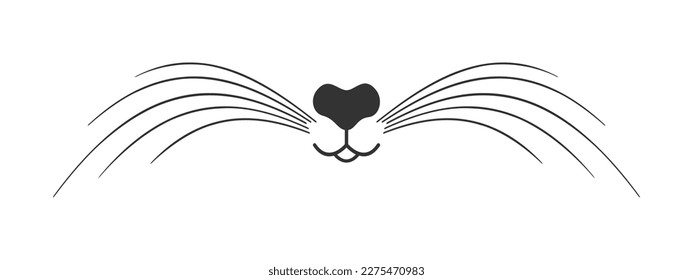 Cute cat nose, mouth and whiskers. Signboard design for pet grooming and bathing salon or domestic animals store isolated on white background. Vector graphic illustration