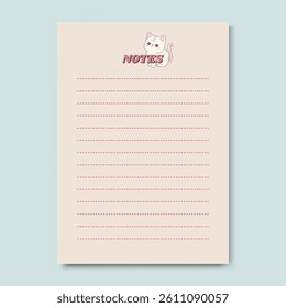 Cute cat notepad with pink lines for writing notes