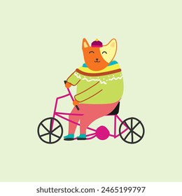Cute Cat on bicycle vector illustration for fabric, textile and print