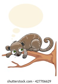 cute cat on the branch cartoon vector illustration