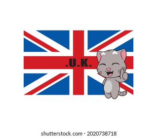 cute cat on british flag background