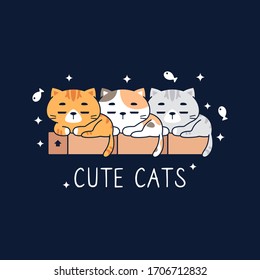 Cute cat on a cardboard illustration ready to print for greeting card, poster, flyer, banner, post card, invitation