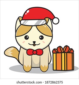 cute cat on christmas day with christmas gift in flat design eps 10 vector