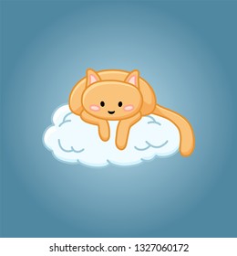 Cute cat on a cloud cartoon image