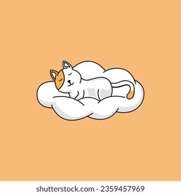 Cute cat en el diseño del vector de dormir en la nube estilo de dibujos animados planos
