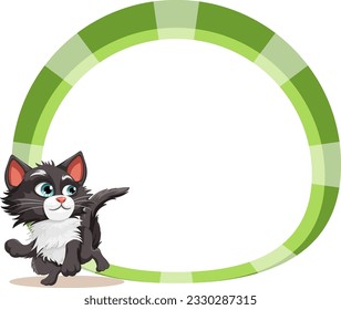 Cute cat on empty circle banner illustration