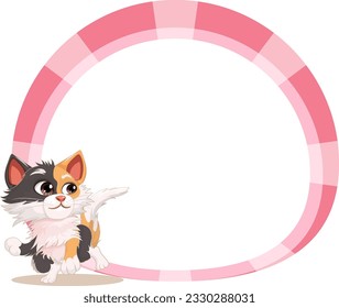 Cute cat on empty circle banner illustration
