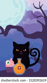 cute cat on halloween scene