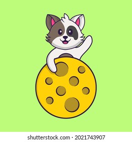 Cute cat is on the moon. Animal cartoon concept isolated. Can used for t-shirt, greeting card, invitation card or mascot.
