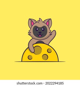 Cute cat is on the moon. Animal cartoon concept isolated. Can used for t-shirt, greeting card, invitation card or mascot.