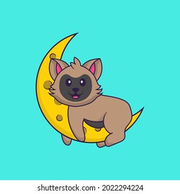 Cute cat is on the moon. Animal cartoon concept isolated. Can used for t-shirt, greeting card, invitation card or mascot.