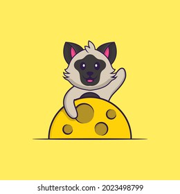 Cute cat is on the moon. Animal cartoon concept isolated. Can used for t-shirt, greeting card, invitation card or mascot.