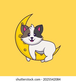 Cute cat is on the moon. Animal cartoon concept isolated. Can used for t-shirt, greeting card, invitation card or mascot.