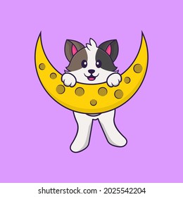 Cute cat is on the moon. Animal cartoon concept isolated. Can used for t-shirt, greeting card, invitation card or mascot.