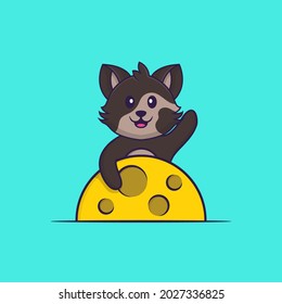 Cute cat is on the moon. Animal cartoon concept isolated. Can used for t-shirt, greeting card, invitation card or mascot.