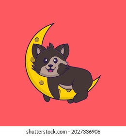 Cute cat is on the moon. Animal cartoon concept isolated. Can used for t-shirt, greeting card, invitation card or mascot.