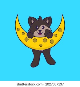 Cute cat is on the moon. Animal cartoon concept isolated. Can used for t-shirt, greeting card, invitation card or mascot.