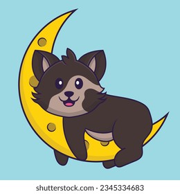 Cute cat is on the moon. Animal cartoon concept isolated. Can used for t-shirt, greeting card, invitation card or mascot