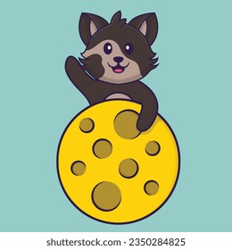 Cute cat is on the moon. Animal cartoon concept isolated. Can used for t-shirt, greeting card, invitation card or mascot.