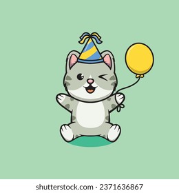 Cute cat on party cartoon illustration