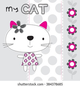 cute cat on polka dot background vector illustration