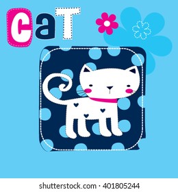 cute cat on polka dots background vector illustration