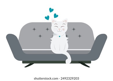 Cute cat on sofa. vector illustration.