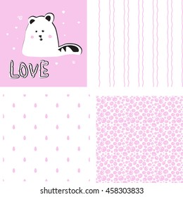 Cute cat on striped background for t-shirt or other uses. Hand drawn illustration. T-shirt graphics.