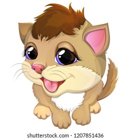 Cute cat on white background. Cartoon vector illustration.