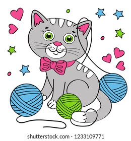 cute cat on white background - vector illustration, eps
