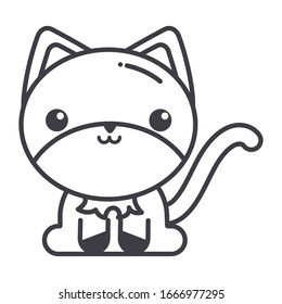 cute cat on white background, line style icon vector illustration design