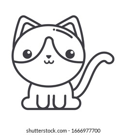 cute cat on white background, line style icon vector illustration design