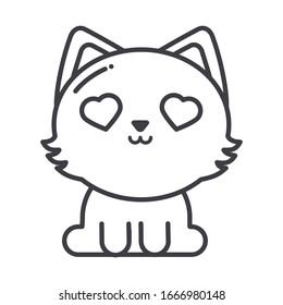 cute cat on white background, line style icon vector illustration design