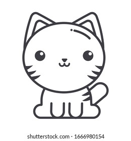 cute cat on white background, line style icon vector illustration design