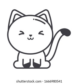 cute cat on white background, line style icon vector illustration design