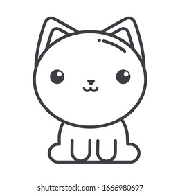 cute cat on white background, line style icon vector illustration design