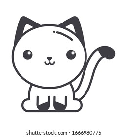 cute cat on white background, line style icon vector illustration design