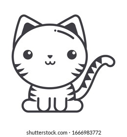 cute cat on white background, line style icon vector illustration design
