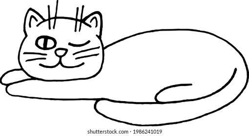 un lindo gato con un fondo blanco. Doodles. Se puede utilizar como sello para pegatinas, cubiertas. Imprimir para textiles