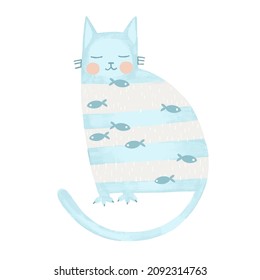 Cute cat on white  isolated background