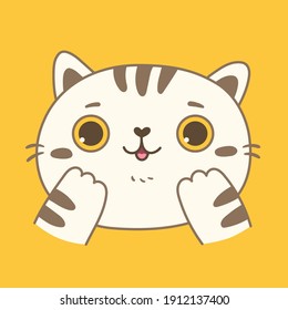 Un gato lindo con un fondo amarillo. Ilustración dibujada a mano.