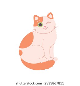 Cute cat with one eye. Veterinary, cat with disability, veterinary clinic. Vector illustration in flat style