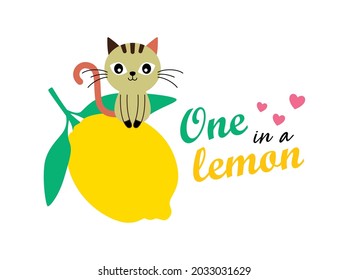cute cat one in a lemon drawing vector